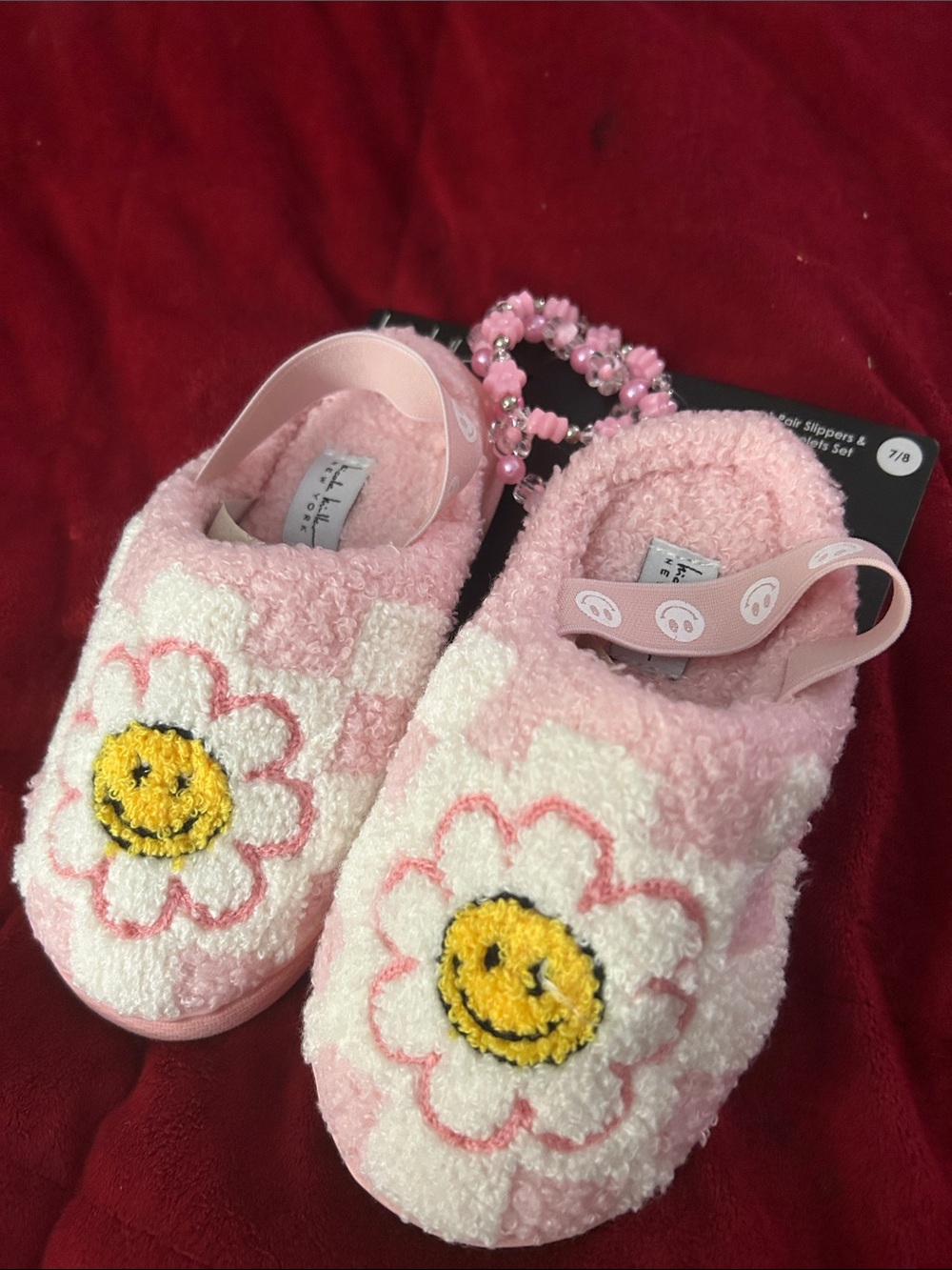 Kids Pink Flower Smile Slippers